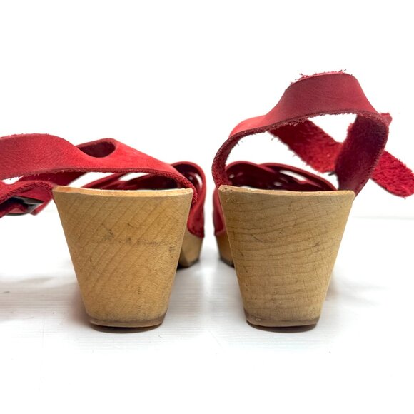 KERSTIN ADOLPHSON Swedish Carina Leather Mary Jane Wood Platform Clog 8 38 Red - Picture 3 of 8